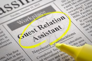 Guest Relation Assistant Jobs in Newspaper. Job Seeking Concept.