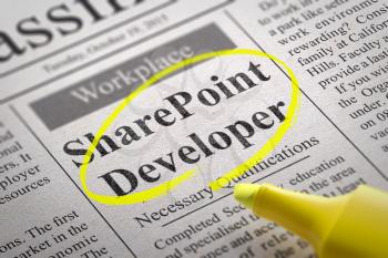 Share Point Developer Vacancy in Newspaper. Job Seeking Concept.