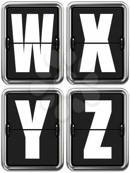 Letters W X V Z - Set of Alphabet on Mechanical Scoreboard.