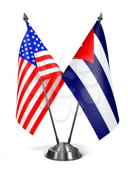 USA and Cuba - Miniature Flags Isolated on White Background.