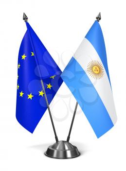 European Union and Argentina - Miniature Flags Isolated on White Background.