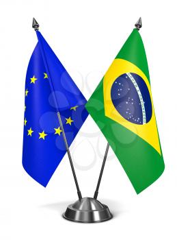 European Union and Brazil - Miniature Flags Isolated on White Background.