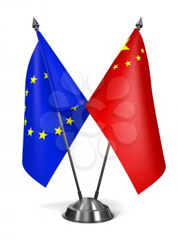 European Union and China - Miniature Flags Isolated on White Background.