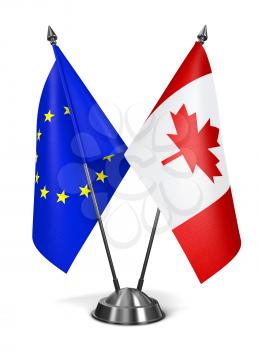 European Union and Canada - Miniature Flags Isolated on White Background.