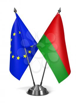 European Union and Belarus - Miniature Flags Isolated on White Background.
