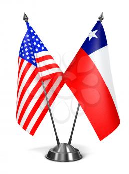 USA and Chile - Miniature Flags Isolated on White Background.