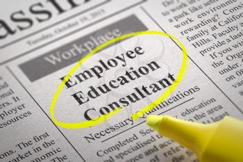 Employee Education Consultant Vacancy in Newspaper. Job Seeking Concept.