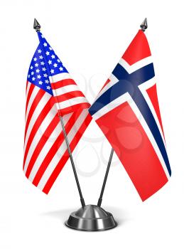 USA and Norway - Miniature Flags Isolated on White Background.