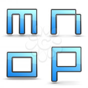 Letters M, N O, P - Set of 3D Alphabet in Touchpad Style.