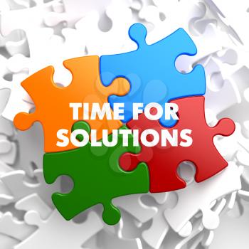 Time for Solutions on Multicolor Puzzle on White Background.