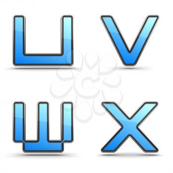 Letters U, V, W, X - Set of 3D Alphabet in Touchpad Style.