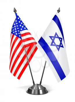 USA and Israel - Miniature Flags Isolated on White Background.