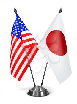 USA and Japan - Miniature Flags Isolated on White Background.