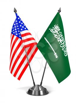 USA and Saudi Arabia - Miniature Flags Isolated on White Background.