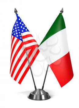 USA and Italy - Miniature Flags Isolated on White Background.
