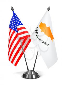 USA and Cyprus - Miniature Flags Isolated on White Background.