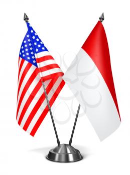USA and Indonesia - Miniature Flags Isolated on White Background.