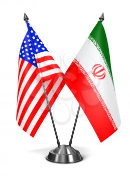 USA and Iran - Miniature Flags Isolated on White Background.