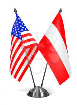 USA and Austria - Miniature Flags Isolated on White Background.
