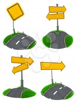 Set of Blank Road Sign Concepts. 3d miniatures Isolated on White Background.
