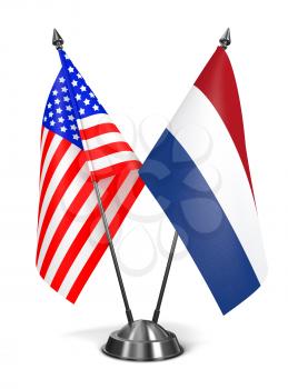 USA and Netherlands - Miniature Flags Isolated on White Background.