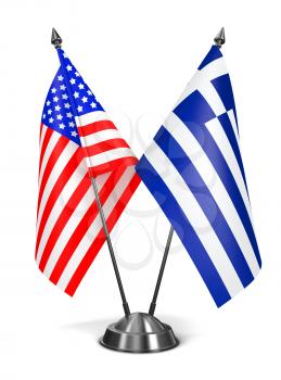 USA and Greece - Miniature Flags Isolated on White Background.