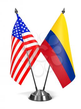 USA and Colombia - Miniature Flags Isolated on White Background.