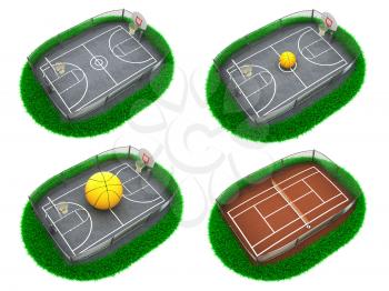 Set Sport Concepts - Set of 3D Tennis Court and Basketball Field.