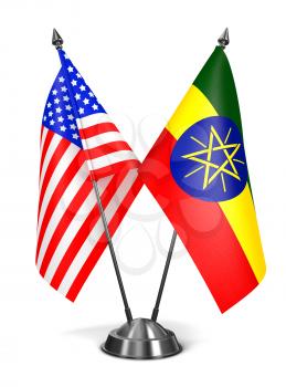 USA and Ethiopia - Miniature Flags Isolated on White Background.