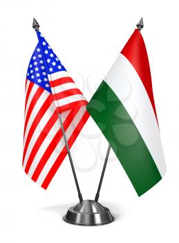 USA and Hungary - Miniature Flags Isolated on White Background.