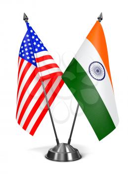 USA and India - Miniature Flags Isolated on White Background.