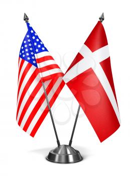 USA and Denmark - Miniature Flags Isolated on White Background.