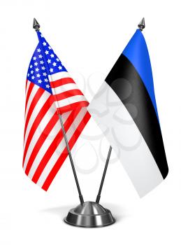 USA and Estonia - Miniature Flags Isolated on White Background.