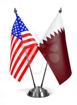 USA and Qatar - Miniature Flags Isolated on White Background.