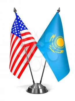 USA and Kazakhstan - Miniature Flags Isolated on White Background.