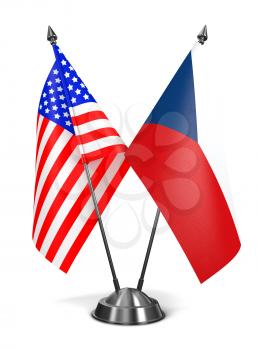 USA and Czech Republic - Miniature Flags Isolated on White Background.
