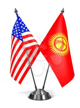 USA and Kyrgyzstan - Miniature Flags Isolated on White Background.