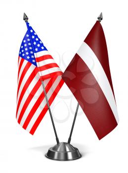 USA and Latvia - Miniature Flags Isolated on White Background.