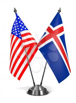 USA and Iceland - Miniature Flags Isolated on White Background.