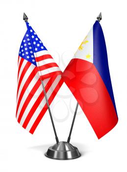 USA and Philippines - Miniature Flags Isolated on White Background.