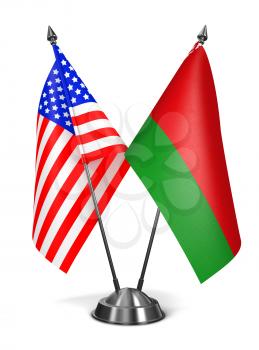 USA and Belarus - Miniature Flags Isolated on White Background.