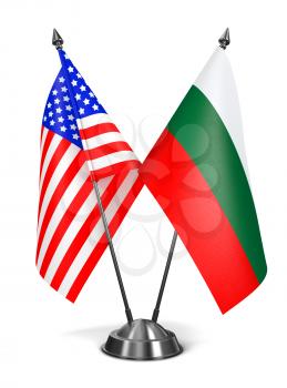 USA and Bulgaria - Miniature Flags Isolated on White Background.