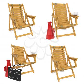 Set of Wooden Chair for Director on White Background.