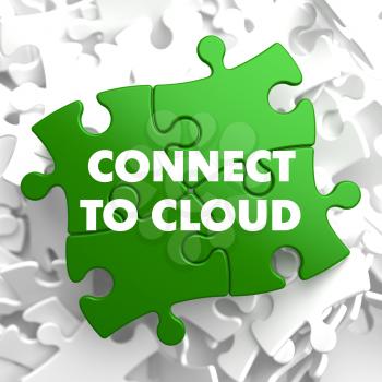 Connect to Cloud on Green Puzzle on White Background.