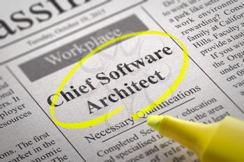 Chief Software Architect Vacancy in Newspaper. Job Seeking Concept.