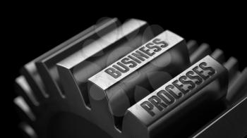 Business Processes on the Metal Gears on Black Background. 