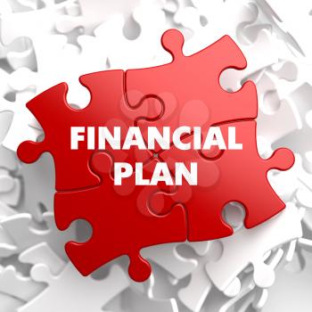 Financial Plan on Red Puzzle on White Background.