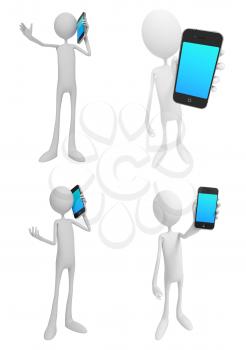 Little Human with Phone - Set of 3D Isolated on White Background.