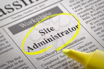 Site Administrator Vacancy in Newspaper. Job Seeking Concept.