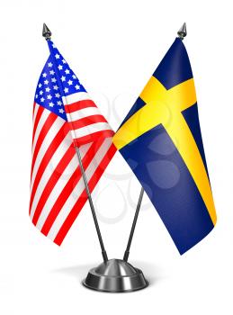 USA and Sweden - Miniature Flags Isolated on White Background.